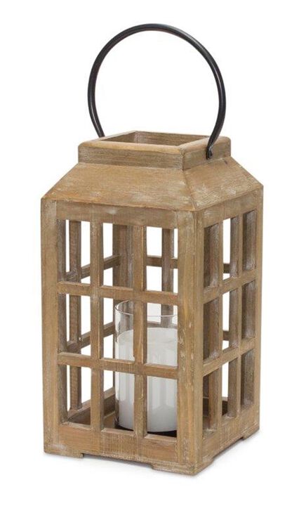 Hivvago Lantern 6.75"D x 17"H Wood/Glass