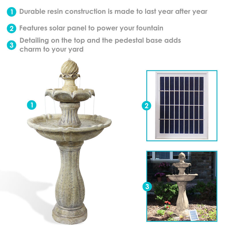 Sunnydaze Arcade Resin Outdoor 2-Tier Solar Fountain with Battery