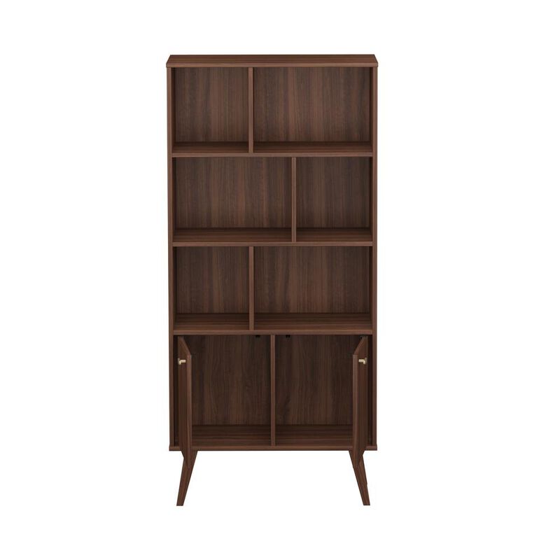 Prepac Milo Mid-Century Modern Bookcase with Six Shelves and Two Doors