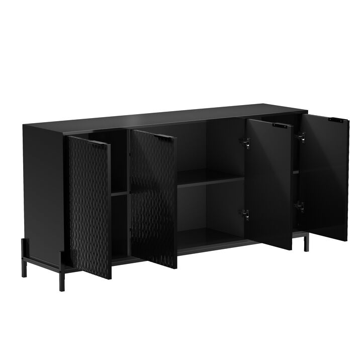 Elegant 4-Door Storage Cabinet with Adjustable Shelves and Geometric Design