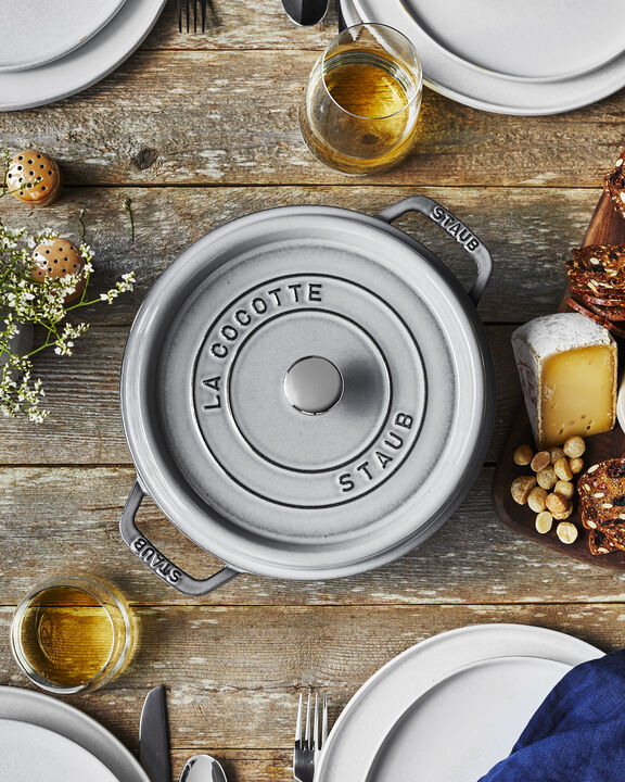 Staub Cast Iron Round Cocotte, Dutch Oven, 4-quart, serves 3-4, Made in France, White
