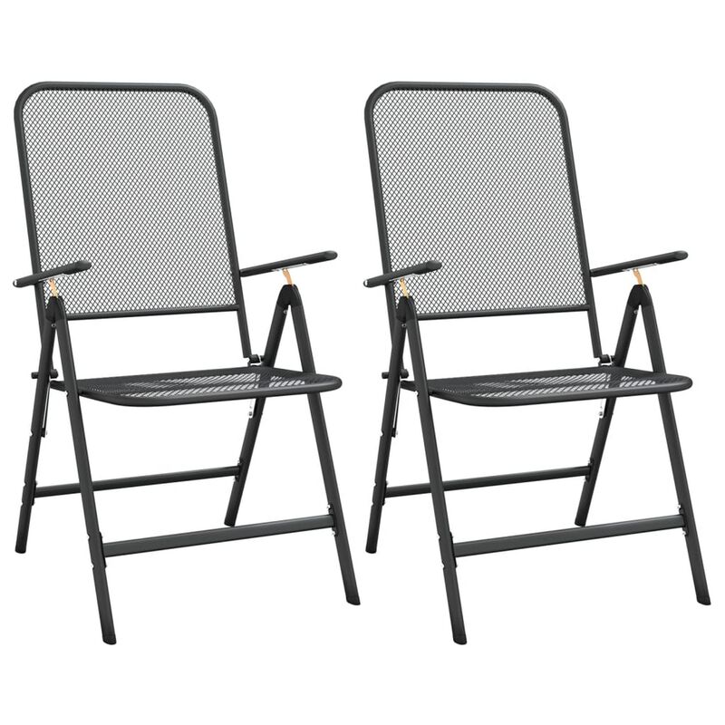 Ian 3 Piece Patio Breakfast Table, 2 Chairs Foldable Set, Black Metal - Benzara