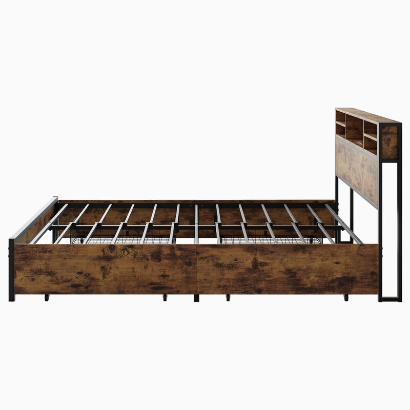 Queen Bed Frame With Storage Headboard And 4 Drawers