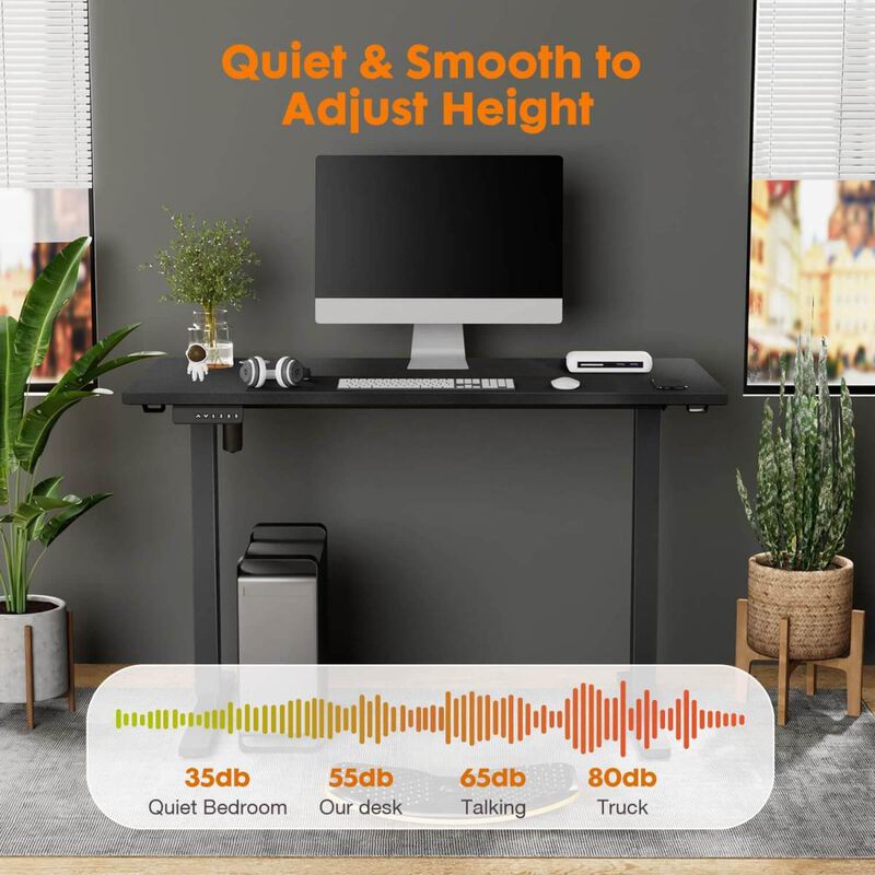 Electric Height Adjustable Standing Desk, Sit To Stand Ergonomic Computer Desk, Black, 55" X 24"