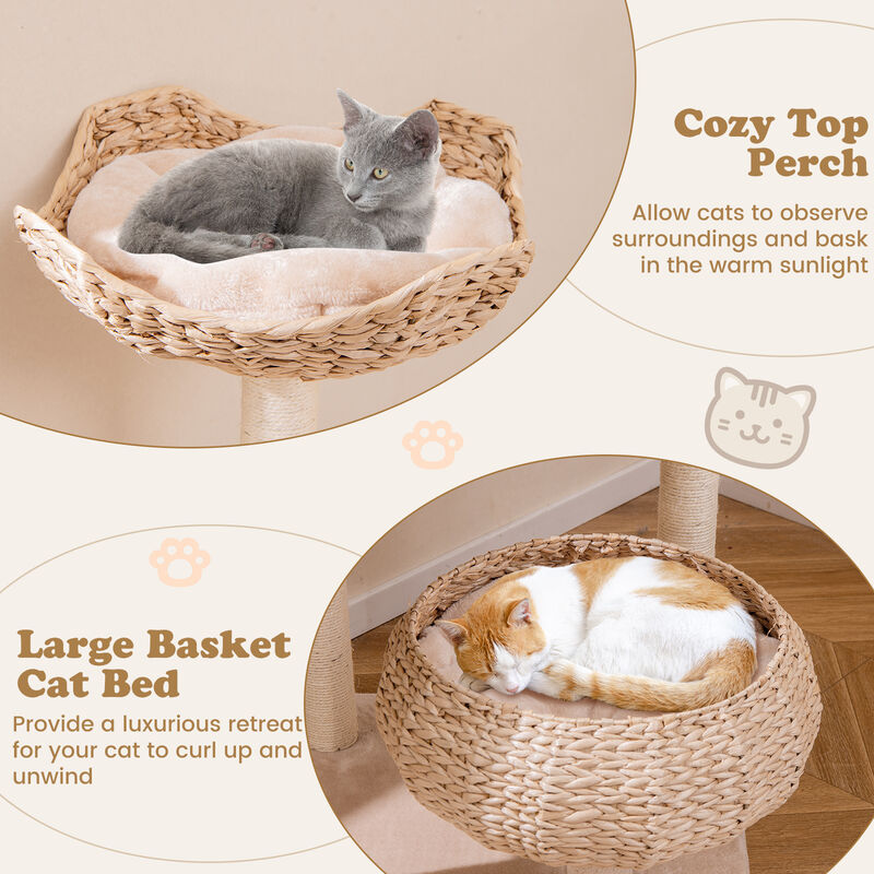 59" Cattail Cat Tower with Sisal Scratching Posts, Soft Hammock & Cozy Perches