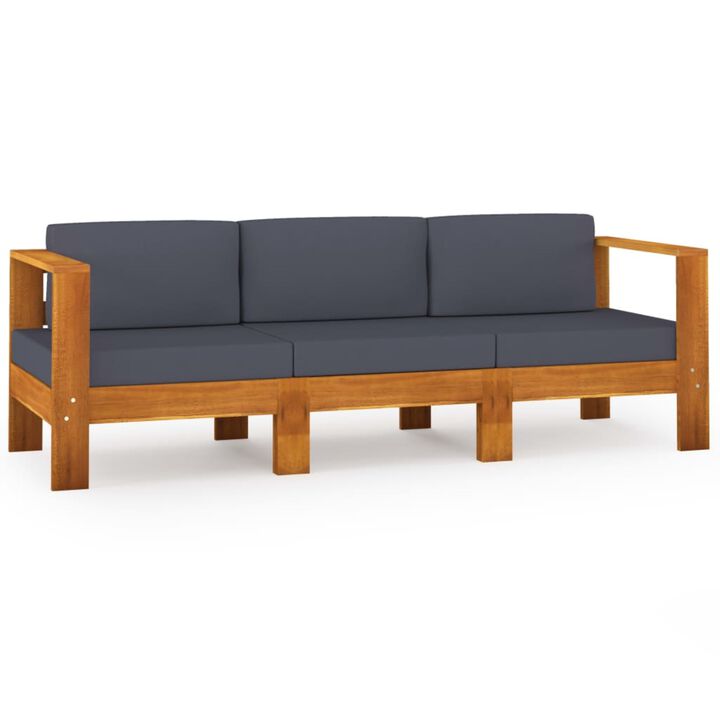 vidaXL 3-Seater Garden Sofa with Dark Gray Cushions Acacia Wood