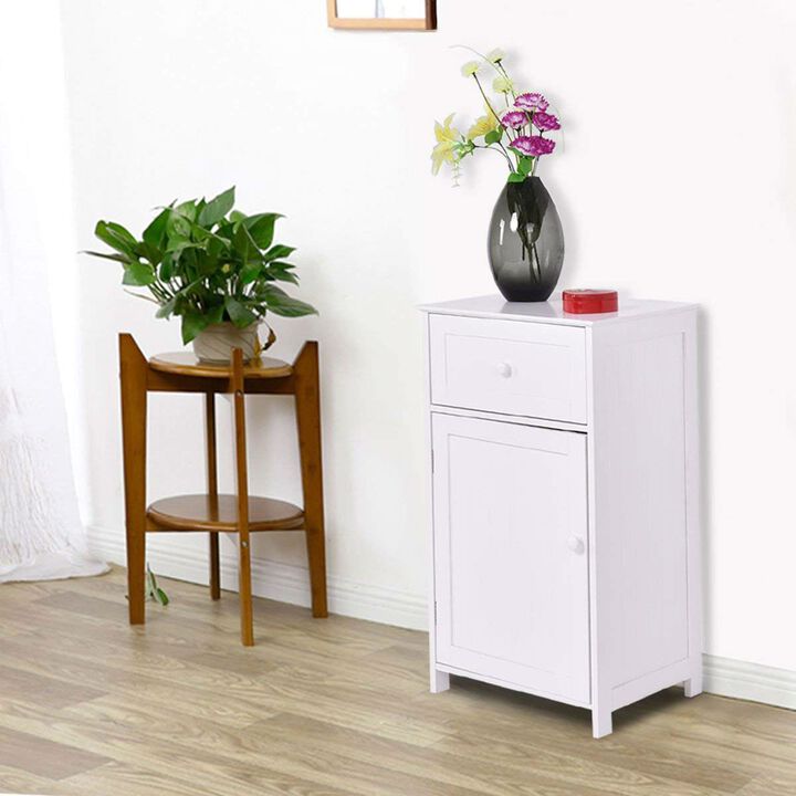 Hivvago White Wood Bathroom Storage Floor Cabinet with Water Resistant Finish