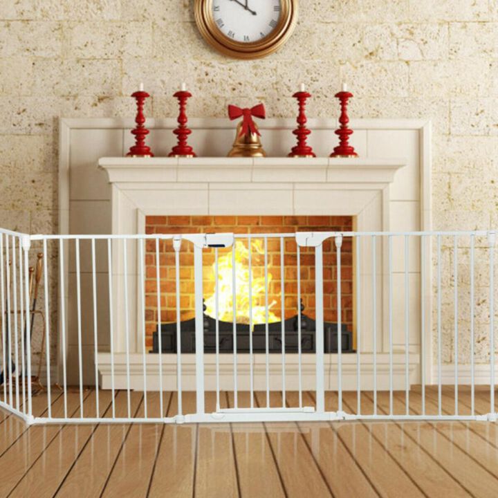 Hivvago 115 Inch Length 5 Panel Adjustable Wide Fireplace Fence