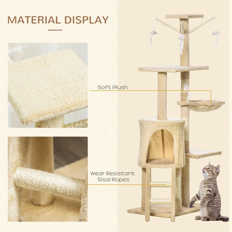 Beige Kitty Playground: 52" Multi-Level Cat Tree with Scratching Post