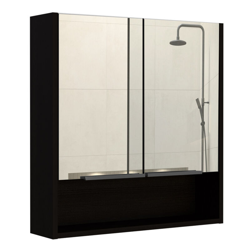 DEPOT E-SHOP Tatacoa Mirror Medicine Cabinet, One Open Shelf, Three Interior Shelves, Black