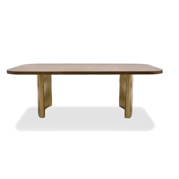 Cid Jorie 87 Inch Dining Table, Rectangular Top, Walnut Brown Veneer, Steel - Benzara
