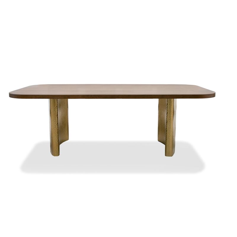 Cid Jorie 87 Inch Dining Table, Rectangular Top, Walnut Brown Veneer, Steel - Benzara