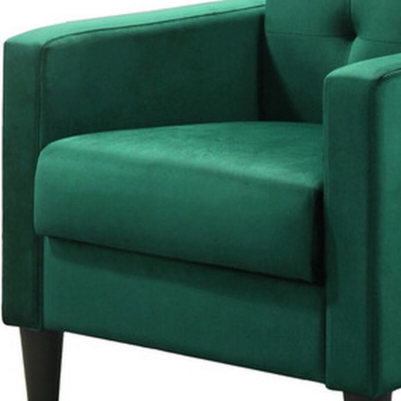 Oz 28 Inch Modern Accent Armchair with Foam Cushion, Tufted Green Velvet-Benzara