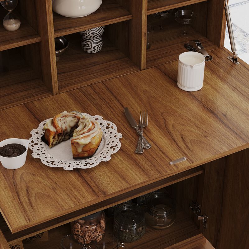 FUFU&GAGA Storage Cabinet - E0 1.5cm Particleboard, Adjustable Shelves, Expandable Top, Great for Cutlery Storage (31.5"W x 13.8"D x 47.2"H), Walnut