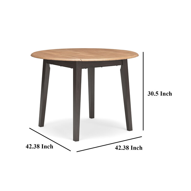 Gasy Dining Table, Extendable 26-42 Inch, Dark Brown Wood, 2 Leaves - Benzara