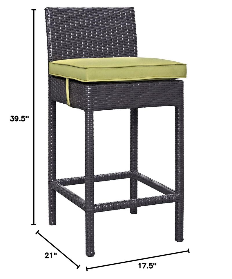 Modway Convene Wicker Rattan Outdoor Patio Bar Stool with Cushion in Espresso Peridot