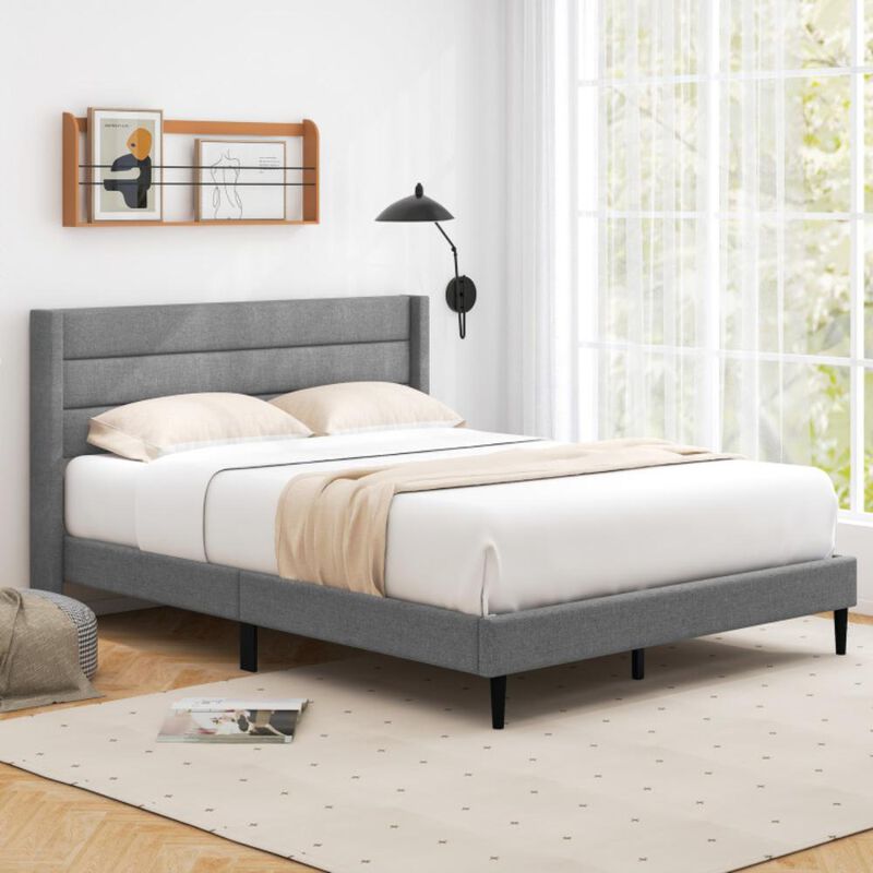 Hivvago Linen Upholstered Platform Bed Frame with Wingback Headboard