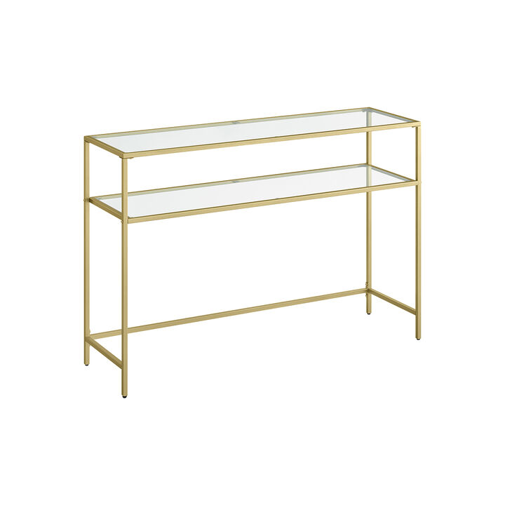 Modern Console Table with Tempered Glass & Metal Frame - Gold, 2 Shelves