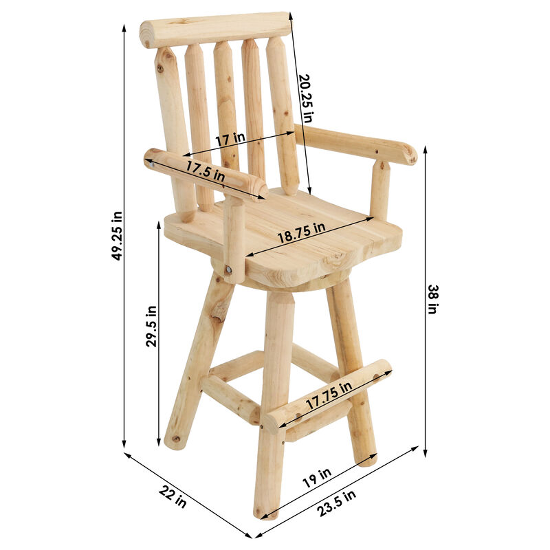 Sunnydaze Rustic Log Style Unfinished Fir Wood Indoor Bar Stool