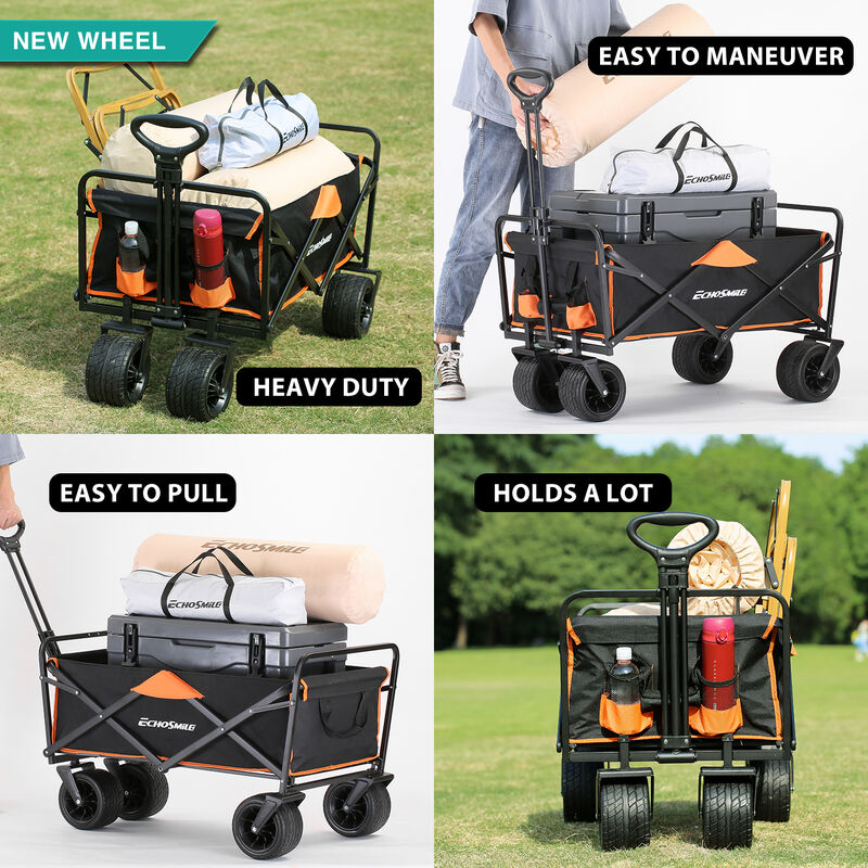 EchoSmile 6.84 cu. ft. Fabric Portable Garden Cart with Adjustable Rolling Wheels in Black