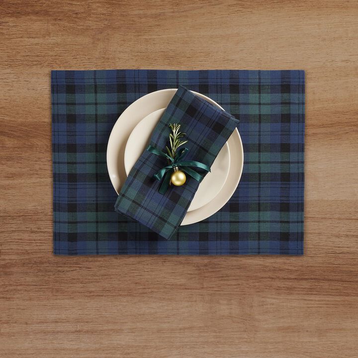 Solino Home 100% Pure Linen Cloth Napkins 20 x 20 Inch Set of 4 | Blackwatch Plaid Dinner Napkins