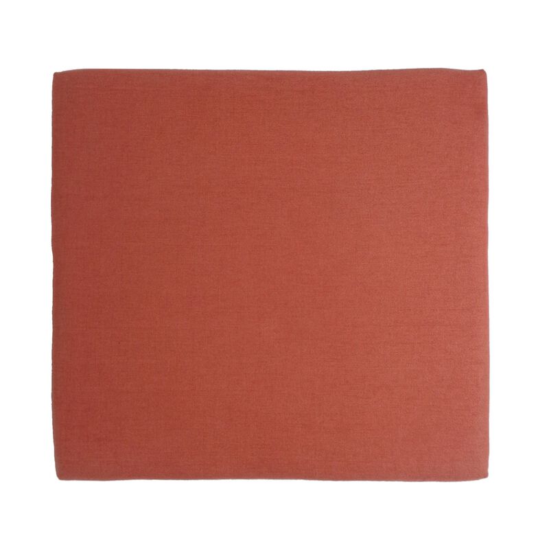 Square Ottoman with Splayed Rubberwood Legs, 33 Inch Coral Polyester - Benzara
