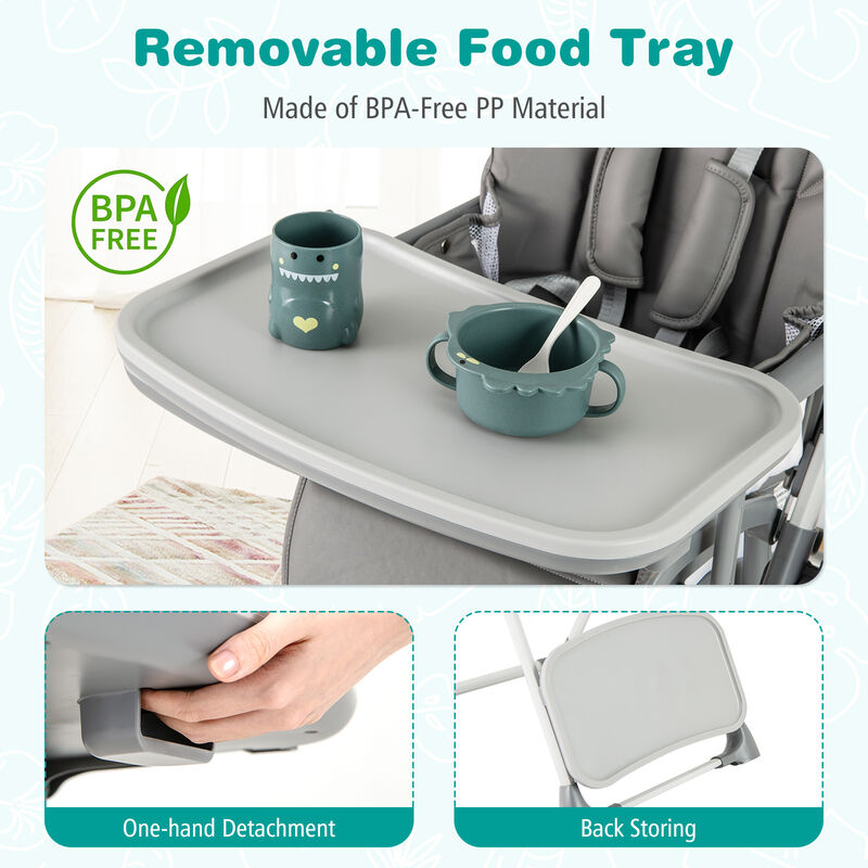 Foldable High Chair with Footrest and Detachable Tray for Convenient Feeding and Storage