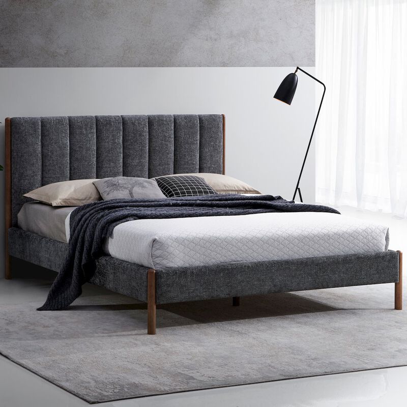 Omax Decor Exton Upholstered Platform Queen Bed in Dark Gray Fabric