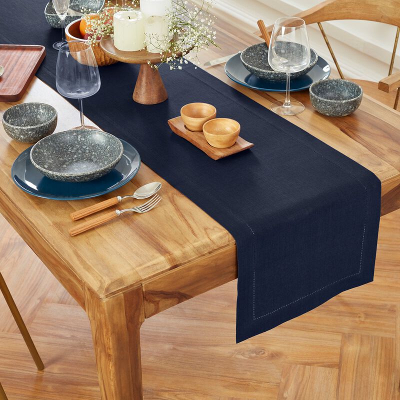 Solino Home 100% Pure Linen Table Runner | Medium Weight Hemstitch