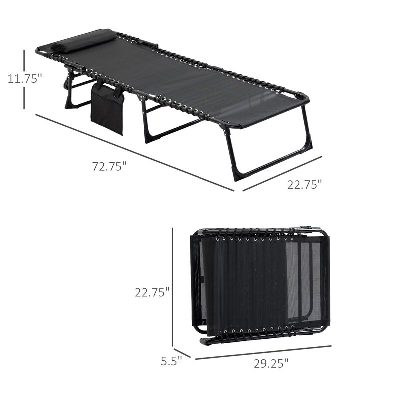 Black Garden Recliner: Folding Chaise with 5-Level Adjustable Back