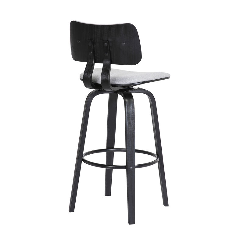 Pico  Swivel Black Wood Counter Stool in Light Grey Fabric with Black Metal