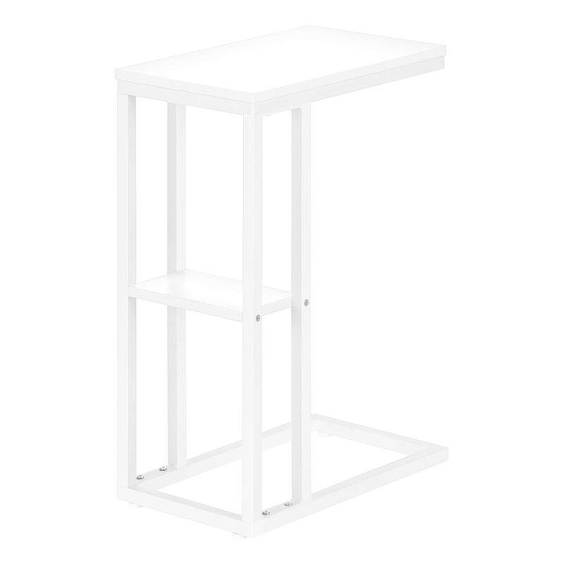 Monarch Specialties I 3676 Accent Table, C-shaped, End, Side, Snack, Living Room, Bedroom, Metal, Laminate, White, Contemporary, Modern