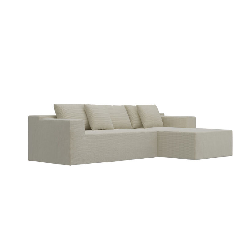 FUFU&GAGA Compressed Sofa, Fabric & Sponge Upholstered Couch – Modern 3-Seater (105.9" W x 37" D x 26.4" H),Beige