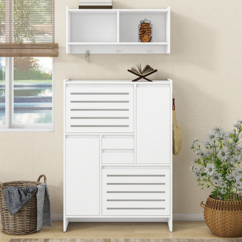 Merax 2 Pieces Shoe Cabinet with 2 Flip Drawers and Wall Cabinet