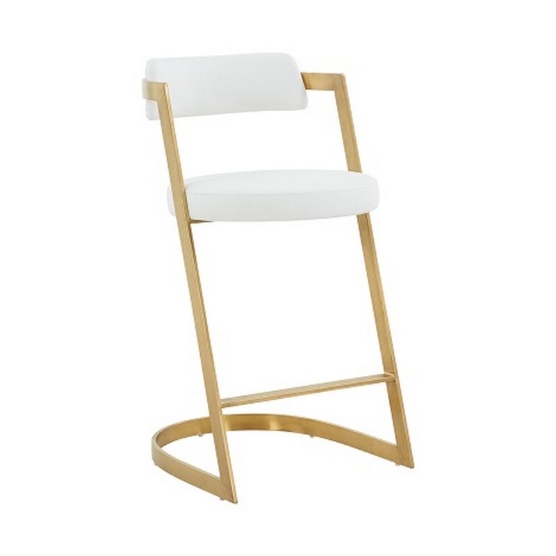 26 Inch Counter Stool, Gold Cantilever Base, White Vegan Leather-Benzara