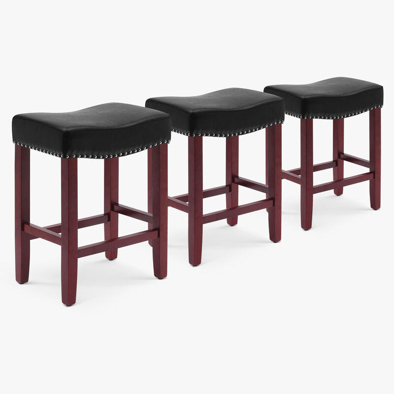 WestinTrends 24" Upholstered Saddle Seat Cherry Counter Stool (Set of 3)
