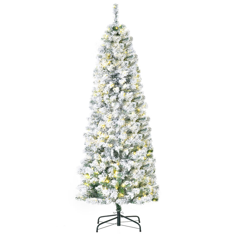 6' Pre-Lit Hinged Snow Flocked Pencil Artificial Christmas Tree w/ LED Lights