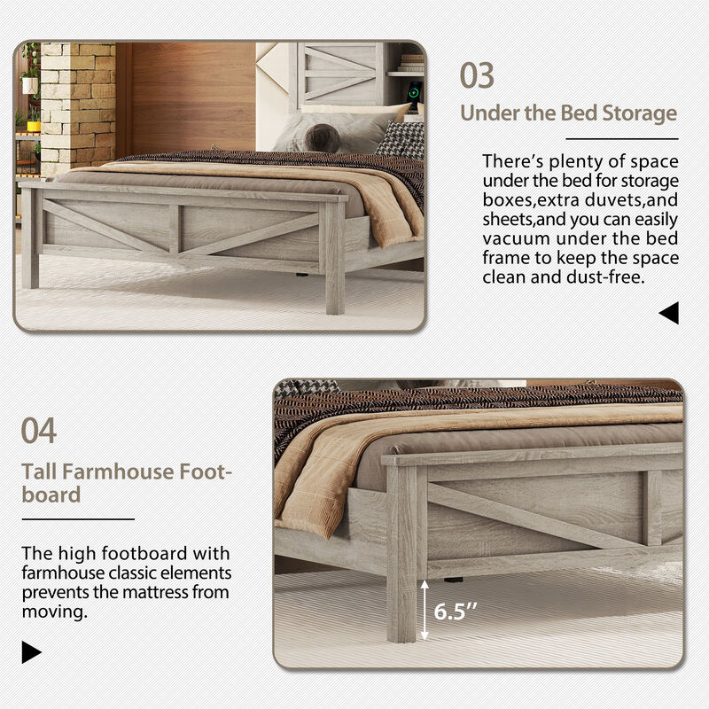 Merax Farmhouse Platform Bed with Charging Station