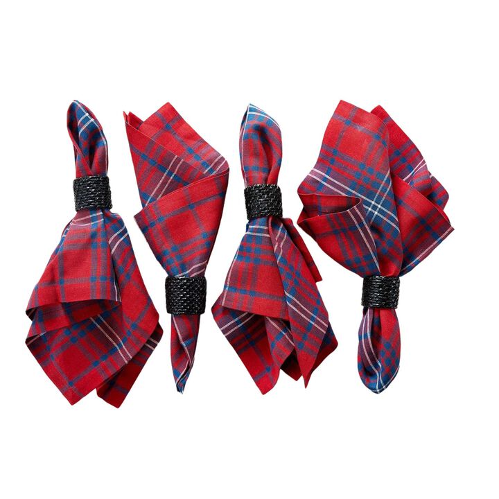 Solino Home Christmas Napkins Set of 4 - 100% Pure Linen Red and Navy Tartan Plaid Napkins 20 x 20 Inch