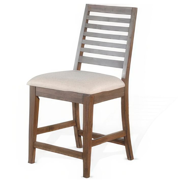 Yael Counter Height Stool Set of 2, Ivory White, Light Brown Wood - Benzara