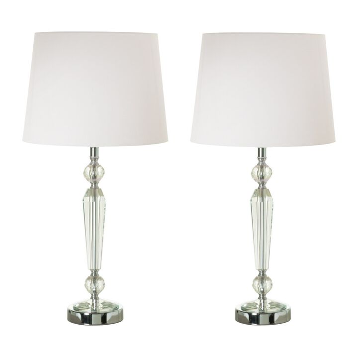 24 Inch Table Lamp Set of 2 with Glass Stands, Metal Base, Clear Finish-Benzara
