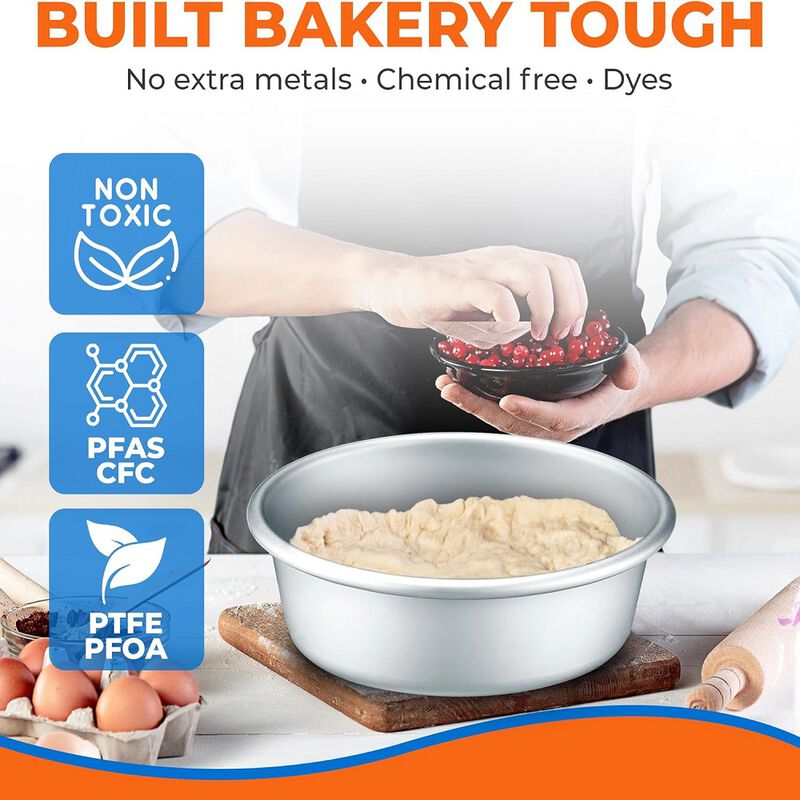Anodized Aluminum Round Cheesecake Pan - Pressure Cooker and Air Fryer Safe, Recipe Booklet Included, PFAS, CFC, PTFE, or PFOA Free, Oven Safe (Up To 500° F), 4/6 /8 Inches, Pack of 3