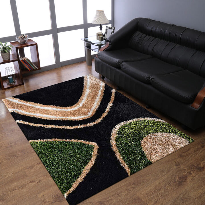 RUGSOTIC CARPETS HAND TUFTED SHAG POLYESTER ECO-FRIENDLY AREA RUGS  - 5'x8', Rectangle, Black, Contemporary Modern Design, High Pile Thick Handmade Anti Skid Rugs for Living Room K00046
