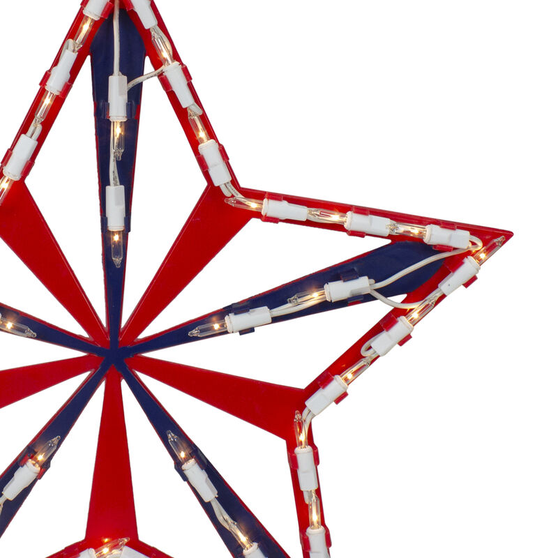 14" Lighted Red and Blue Patriotic Star Window Silhouette - Clear Lights