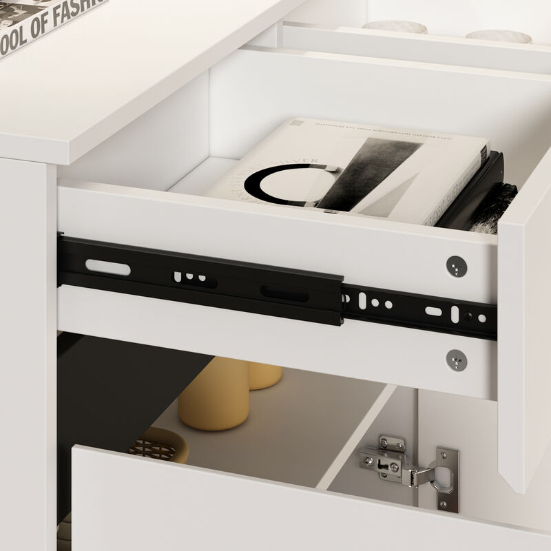 Sideboard Buffet Storage Cabinet with Doors and 4 Drawers, Kitchen Cupboard Cabinet with Adjustable Shelves in White