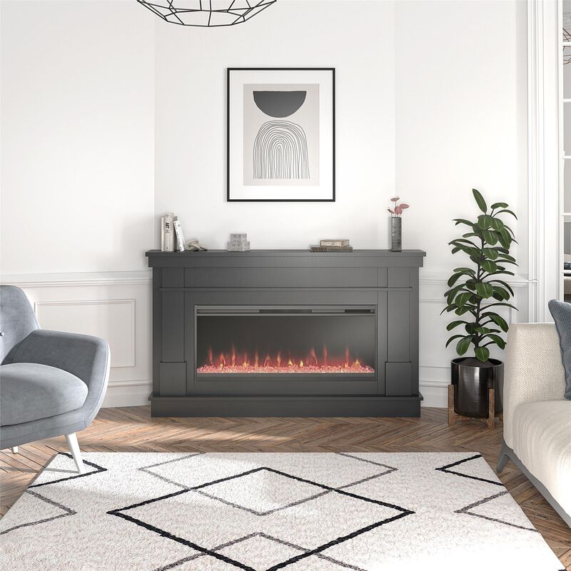 Novogratz Waverly Wide Mantel with Linear Electric Fireplace & Crystal Ember Bed