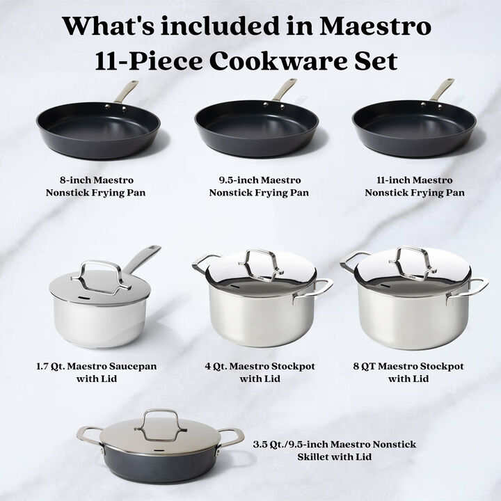 Alva Maestro 11-Piece Ultimate Cookware Collection - Premium Stainless Steel & Ceramic Nonstick Pots & Pans Set - Non-Toxic PFAS/PFOA/PTFE-Free - Induction & All Stovetop Compatible - Oven Safe