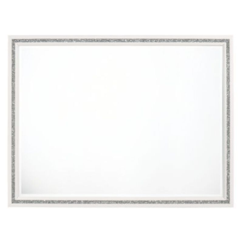 46 Inch Solid Wood Mirror, Shimmering Silver Accent, Landscape, White-Benzara