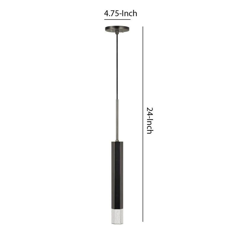 Hexagonal Metal Frame Single LED Light Pendant with Glass Diffuser, Black - Benzara