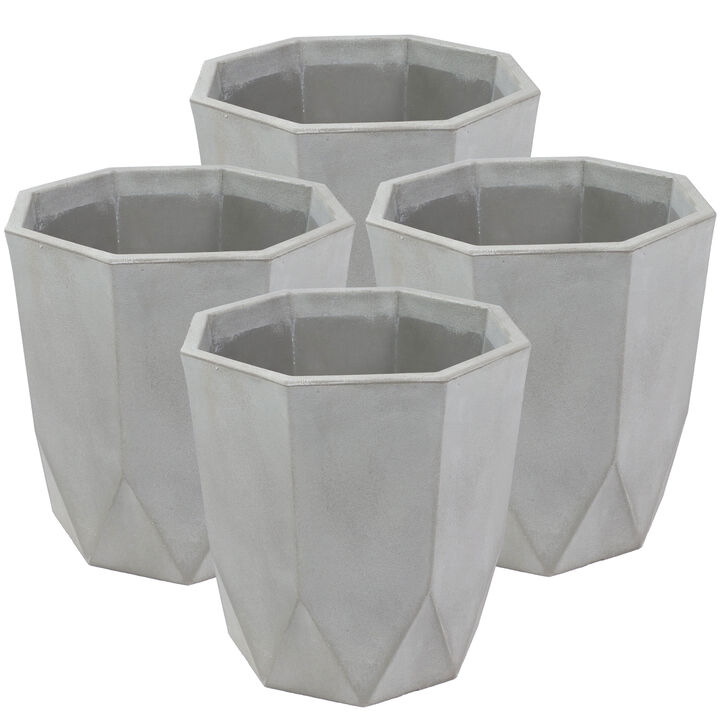 Sunnydaze Modern Faceted Polyresin Outdoor Planter - Gray - Set of 4